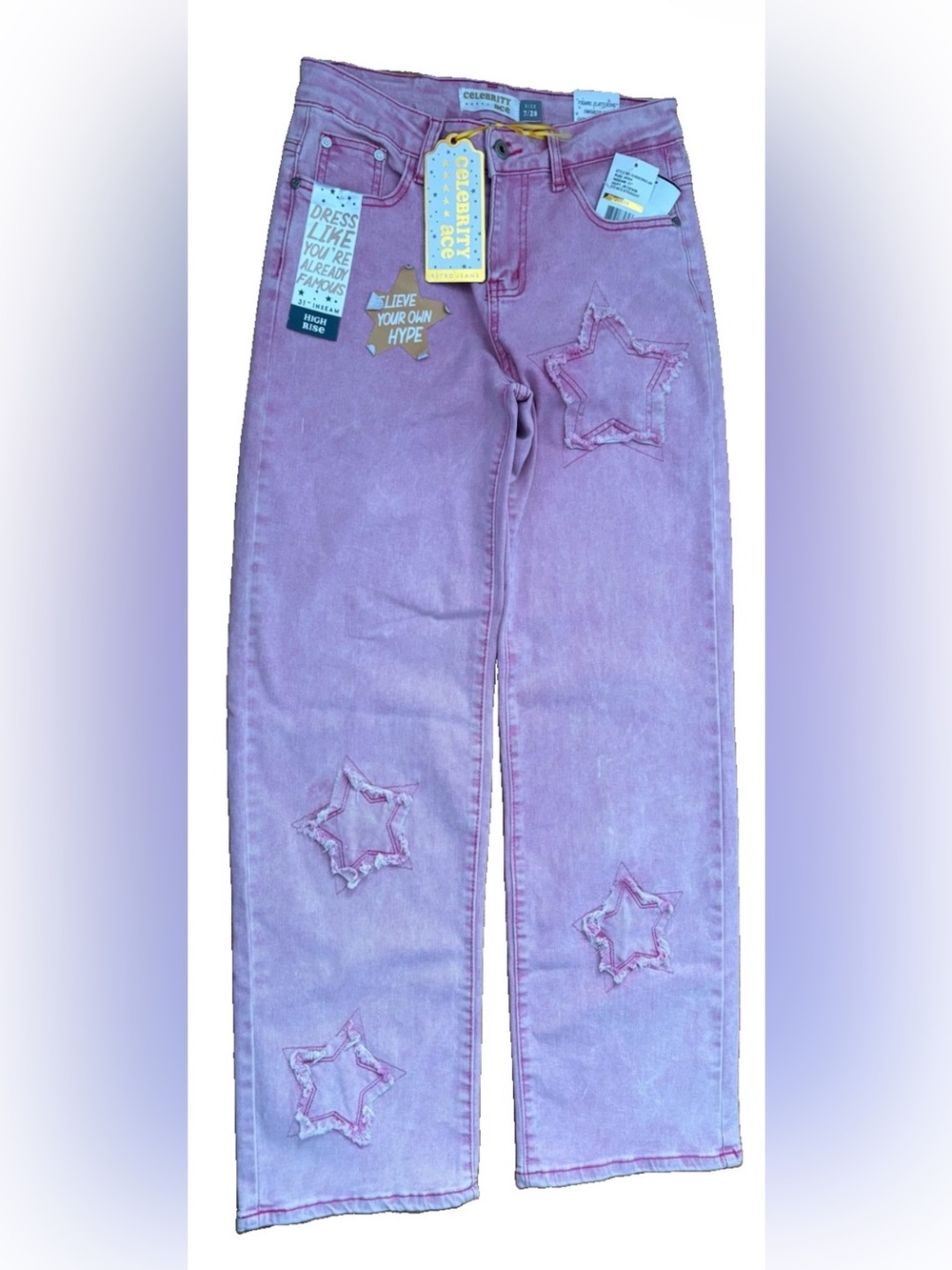 Celebrity Ace Women’s Star Pattern High Rise Straight Leg Jeans - 7/28